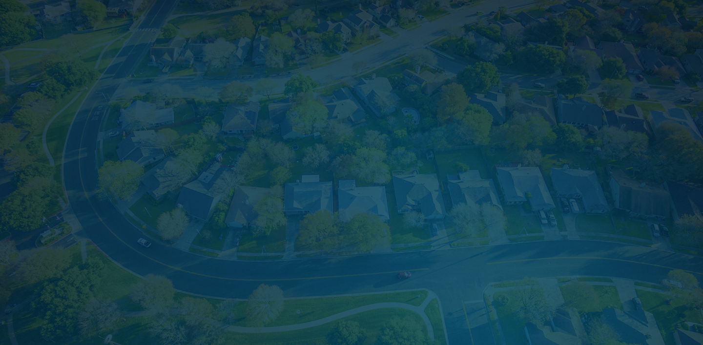 Aerial view of suburban neighborhood.